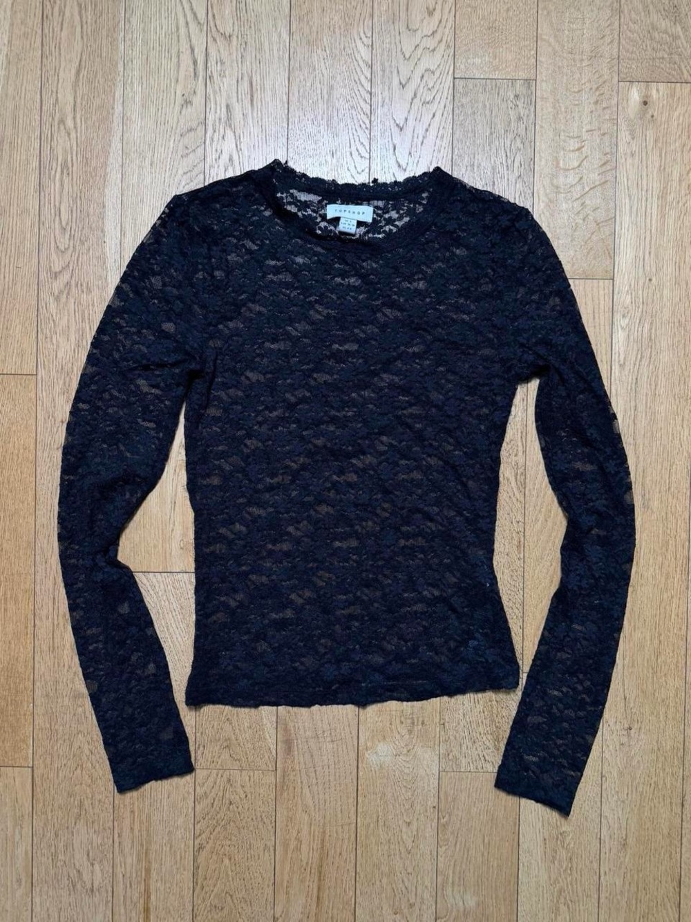 Topshop black Sheer Lace Long Sleeve Top Grunge